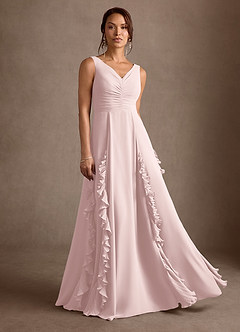 Azazie Darla vestidos de madre de la novia Vestido Rosa Rubor de Gasa de Corte en A con Drapeado image3