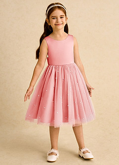 Azazie Bell Jurken voor bloemenmeisjes Baljurk Jurk van Tule Boog Koraal image4