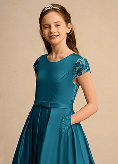 Azazie Bunny Girls Formal Flower Girl Dresses Ink Blue Ball-Gown Lace Dress image4
