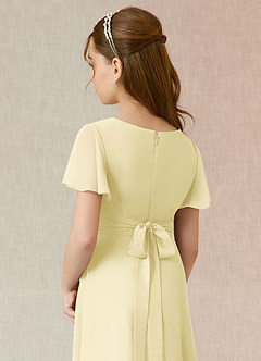 Azazie Induh Junior Lemon Sorbet A-Line Ruched Chiffon Dress image5