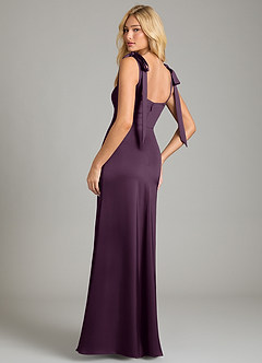 Azazie Frostine Bridesmaid Dresses Plum A-Line Bow Stretch Satin Dress image2