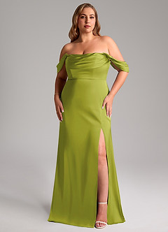 Azazie Saige Vestidos de damas de honor Vestido de Hierba De Limón de Satén Elástico de Corte Recto con Vestidos sin tirantes image11