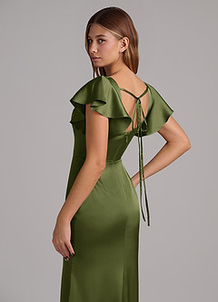 Azazie Elkie 신부 들러리 드레스 인어 스퀘어 네크라인 스트레치 새틴 바닥 길이 드레스 image7