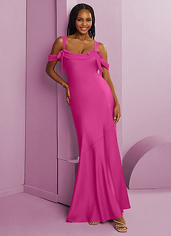 Barbie ♥ Azazie Bridesmaid Dresses Fuchsia Sheath Pleated Stretch Satin Dress image7