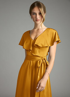 Azazie Lainey Vestidos de damas de honor Vestido de Caramelo de Satén Elástico de Corte en A con Con bolsillos image6