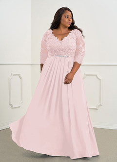Azazie Hayek Mother of the Bride Dresses Blushing Pink A-Line V-Neck Lace Chiffon Dress image9