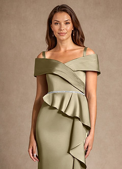 Azazie Dareia Mother of the Bride Dresses Moss Green Mermaid Off the Shoulder Stretch Satin Dress image8