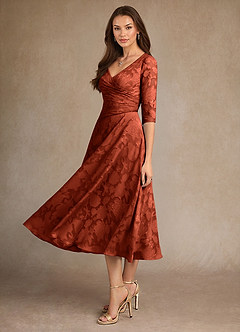 Azazie Durant Kleider für die Brautmutter A-Linie Plissee Blumen-Burnout Kleid Rotbraun image1