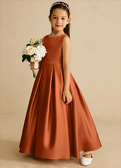 Azazie Cailee vestidos de niña de las flores Vestido de Naranja Quemada de Satin Mate de Corte Princesa con Plisado image2