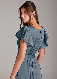 Azazie Daphne Modest Bridesmaid Dresses A-Line Ruched Stretch Satin Floor-Length Dress image2