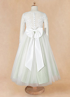 Azazie Elodie Flower Girl Dresses Ivory Dusty Sage Ball-Gown Lace Dress image11