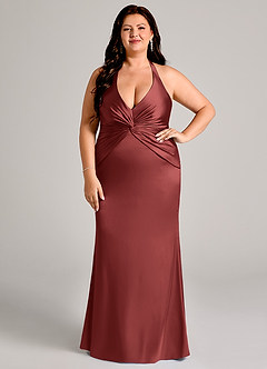 Azazie Valerie Brautjungfernkleider Meerjungfrau-Linie Plissee Stretch-Satin Kleid Terrakotta image7