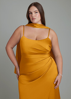 Azazie Calandra Jurken voor bruidsmeisjes Jurk van Stretch Satijn met Kolom Geplooide Boterbabbelaar image8