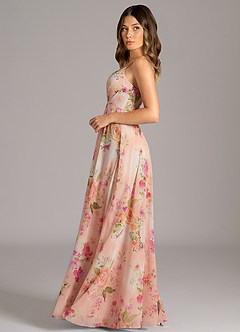 Azazie Amani Bridesmaid Dresses Abstract Bouquet Floral A-Line Pleated Chiffon Dress image3