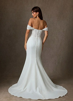 Azazie Yamelle Wedding Dresses Diamond White Mermaid Off the Shoulder Satin Dress image6