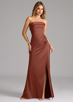 Azazie Aretha Bridesmaid Dresses Auburn A-Line Strapless Stretch Satin Convertible Dress image4
