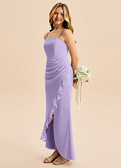 Azazie Buzzy Junior Robe Fourreau en Mousseline de soie Plissée Lilas image1