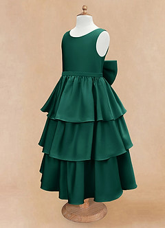 Azazie Margie Flower Girl Dresses Emerald A-Line Bow Stretch Satin Dress image6