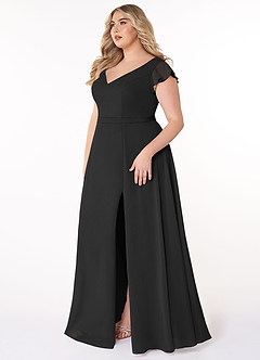 Azazie Claudine Bridesmaid Dresses Black A-Line Flutter Sleeve Chiffon Dress image9