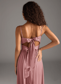 Azazie Zeya Bridesmaid Dresses Dusty Rose A-Line Pleated Stretch Satin Dress image4