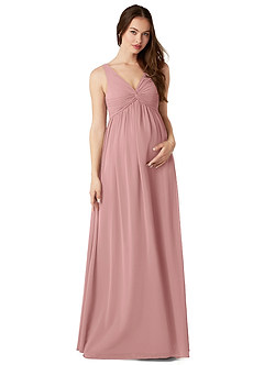 Azazie Yetta Brautjungfernkleider für Schwangere A-Linie V-Hals Versammelt Chiffon Bodenlänge Kleid image1