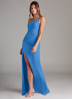 Azazie Eren Bridesmaid Dresses Blue Jay Sheath One Shoulder Chiffon Dress image5