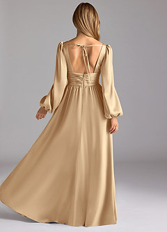 Azazie Norah Robes de demoiselle d'honneur Robe Trapèze en Satin extensible Champagne image2