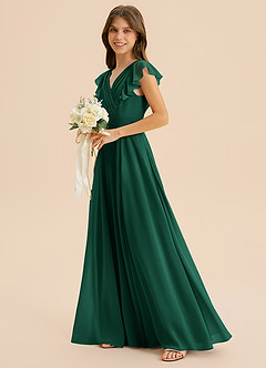 Azazie Anysa Junior Emerald A-Line Ruched Chiffon Dress image6