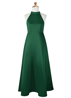 Azazie Laurel Junior Robe Trapèze en Mat Satiné Vert Foncé image6