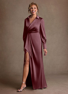 Azazie Jacinta Mère de la mariée Robes Robe Fourreau en Satin extensible Plissée Sangria image2