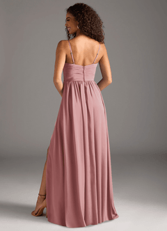 Azazie Alia Bridesmaid Dresses Dusty Rose A-Line Pleated Stretch Satin Dress image4