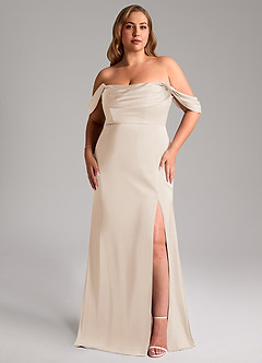 Azazie Saige Vestidos de damas de honor Vestido de Alabastro Blanco de Satén Elástico de Corte Recto con Vestidos sin tirantes image11