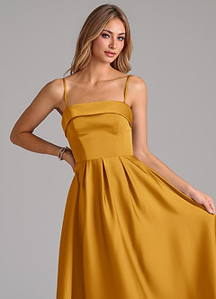 Azazie Lucienne Suknie dla druhen Linia A Pofałdowany Satyna elastyczna Długość kostki Sukienka image2