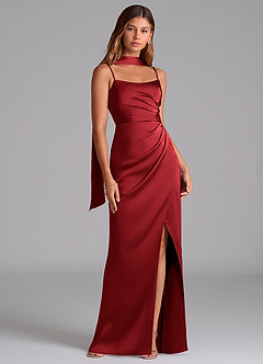 Azazie Calandra Robes de demoiselle d'honneur Robe Trapèze en Satin extensible Plissée Écarlate image2