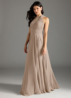 Azazie Charlize Bridesmaid Dresses Taupe A-Line One Shoulder Chiffon Dress image11