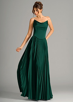Azazie Saedra Bridesmaid Dresses Emerald A-Line Corset Stretch Satin Dress image1