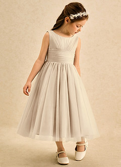 Azazie Macaron Sukienki dla dziewczynek sypiących kwiaty Linia A Pofałdowany Tiul Długość herbaty Sukienka image1