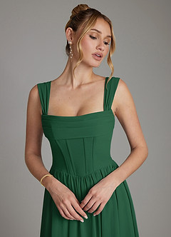 Azazie Caterina Bridesmaid Dresses Dark Green A-Line Corset Chiffon Dress image3