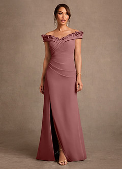 Azazie Jettie Mother of the Bride Dresses Desert Rose Sheath Pleated Chiffon Dress image1