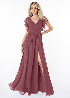 Azazie Zella Bridesmaid Dresses Desert Rose A-Line Lace Chiffon Dress image1