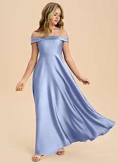 Azazie Sissy Junior Ice A-Line Off the Shoulder Stretch Satin Dress image5