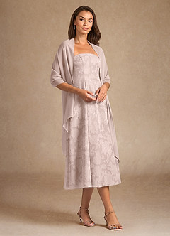 Azazie Lorain vestidos de madre de la novia Vestido de Rosa Rubor de Devorado Floral de Corte En A con Plisado image4