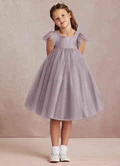 Azazie Kalio Flower Girl Dresses Dusk A-Line with Sleeves Tulle Dress image2