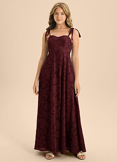 Azazie Rosey Junior Cabernet A-Line Sweetheart Neckline Floral Burnout Dress image3