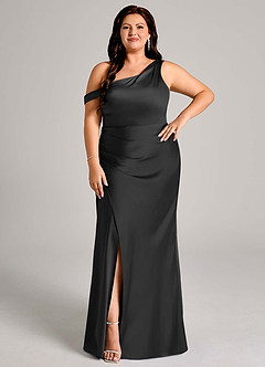 Azazie Madelyn Bridesmaid Dresses Black Mermaid One Shoulder Stretch Satin Convertible Dress image9