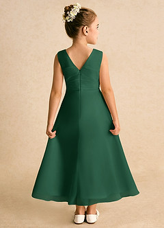 Azazie Edelweiss Flower Girl Dresses Dark Green A-Line Pleated Chiffon Dress image2