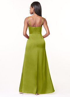 Azazie Maci Bridesmaid Dresses Lemongrass A-Line V-Neck Pleated Stretch Satin Dress image2