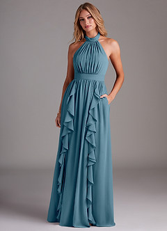 Azazie Avary Brautjungfernkleider A-Linie Plissee Chiffon Kleid Bermudablau image4