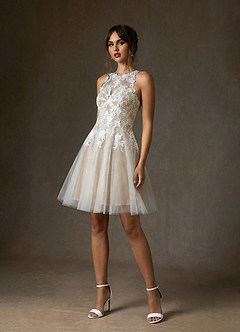 Azazie Melrose Wedding Dresses Diamond White Nude A-Line Sweetheart Neckline Lace Dress image5