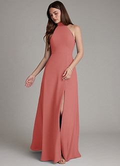 Azazie Myra Brautjungfernkleider Eine Linie Hoher Kragen Chiffon Kleid Antike Rose image4